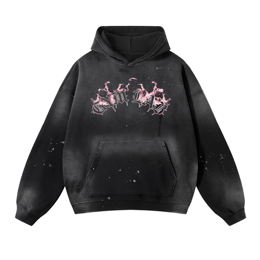 Vintage Wash Frayed Fleece Hoodie - 360 GSM